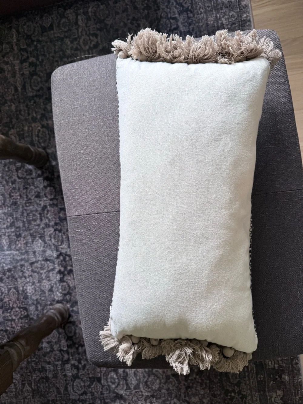 West Elm Black & Cream Textured Lumbar Pillow with Tassels
